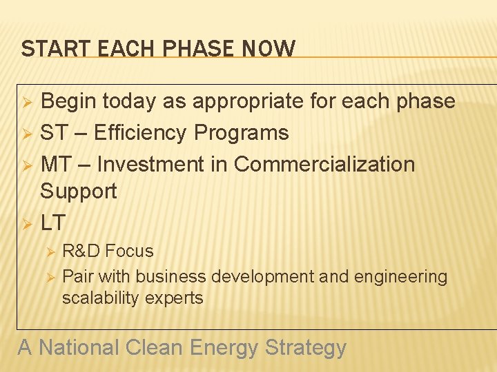 START EACH PHASE NOW Begin today as appropriate for each phase Ø ST –