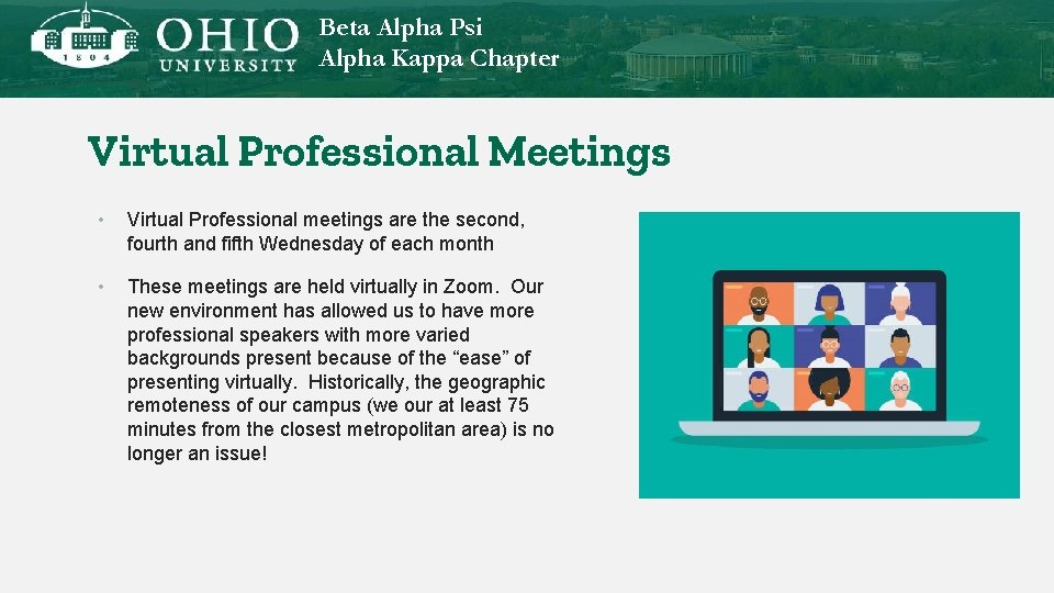 Beta Alpha Psi Alpha Kappa Chapter Virtual Professional Meetings • Virtual Professional meetings are