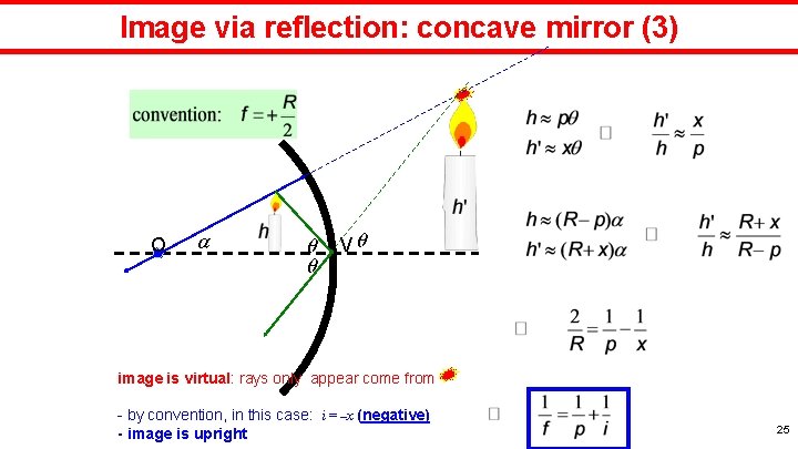 Image via reflection: concave mirror (3) O V image is virtual: rays only appear