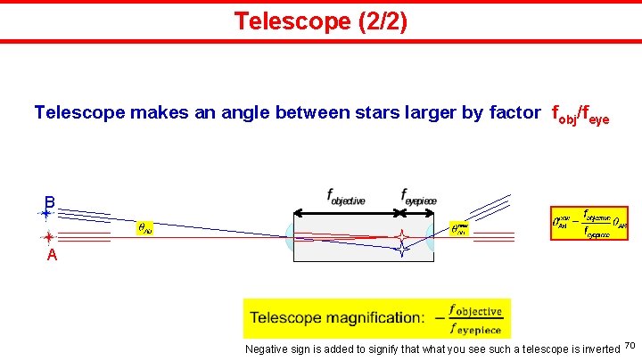 Telescope (2/2) Telescope makes an angle between stars larger by factor fobj/feye B A