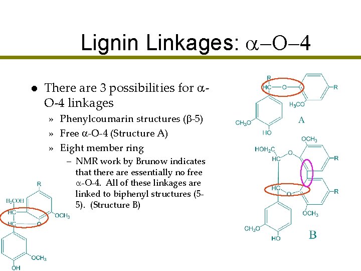 Lignin Linkages: a-O-4 l There are 3 possibilities for a. O-4 linkages » Phenylcoumarin