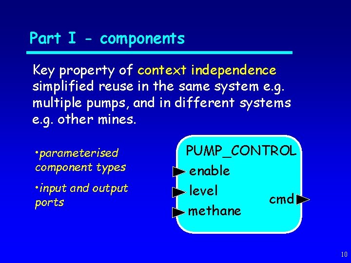 Part I - components Key property of context independence simplified reuse in the same