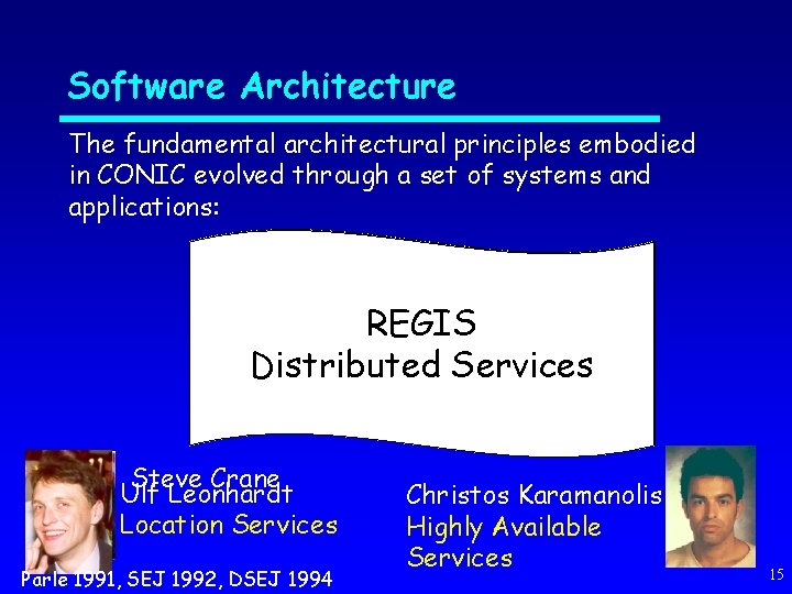 Software Architecture The fundamental architectural principles embodied in CONIC evolved through a set of