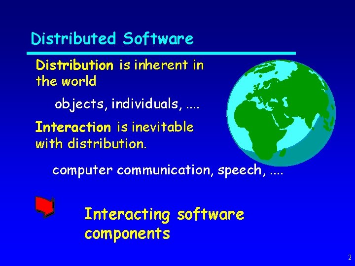 Distributed Software Distribution is inherent in the world objects, individuals, . . Interaction is