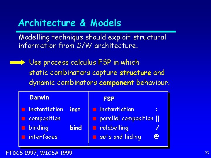 Architecture & Models Modelling technique should exploit structural information from S/W architecture. Use process