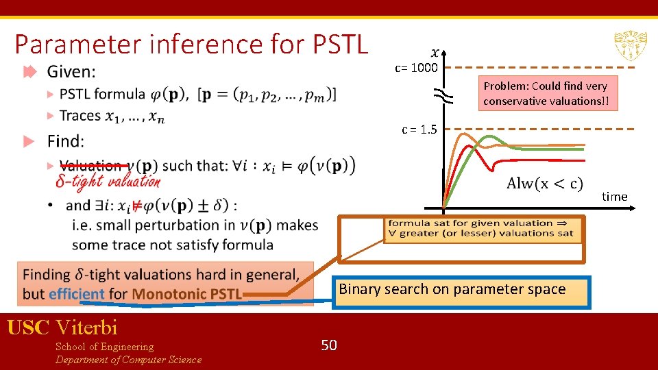Parameter inference for PSTL c= 1000 Problem: Could find very conservative valuations!! c =