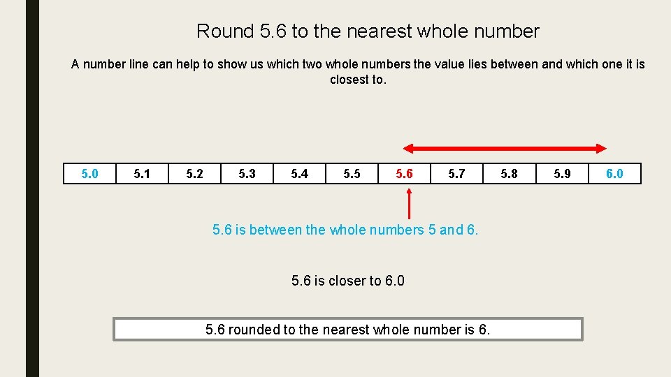 Round 5. 6 to the nearest whole number A number line can help to