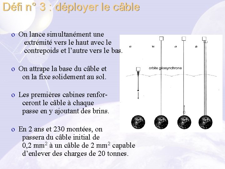 Défi n° 3 : déployer le câble o On lance simultanément une extrémité vers