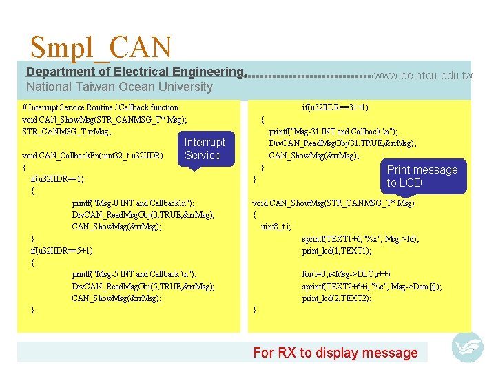 Smpl_CAN Department of Electrical Engineering, National Taiwan Ocean University www. ee. ntou. edu. tw