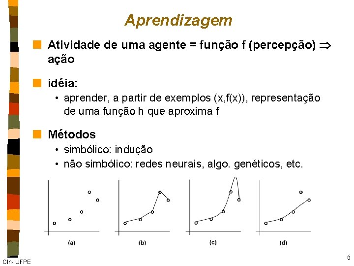 Aprendizagem n Atividade de uma agente = função f (percepção) ação n idéia: •