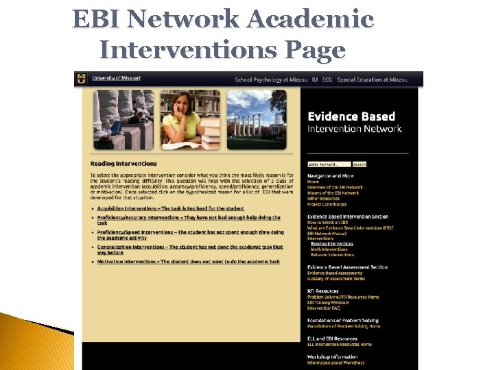 EBI Network Academic Interventions Page 