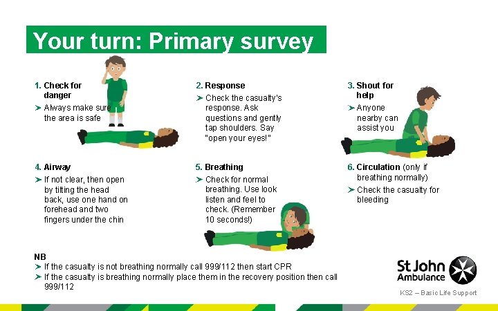 Your turn: Primary survey 1. Check for danger Always make sure the area is