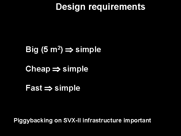 Design requirements Big (5 m 2) simple Cheap simple Fast simple Piggybacking on SVX-II