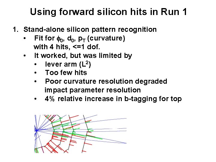 Using forward silicon hits in Run 1 1. Stand-alone silicon pattern recognition • Fit