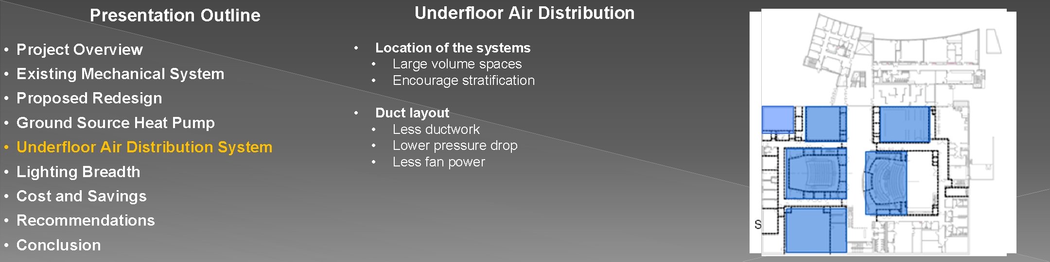 Underfloor Air Distribution Presentation Outline • Project Overview • Location of the systems •