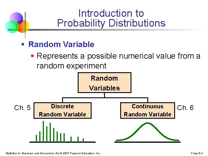 Introduction to Probability Distributions § Random Variable § Represents a possible numerical value from