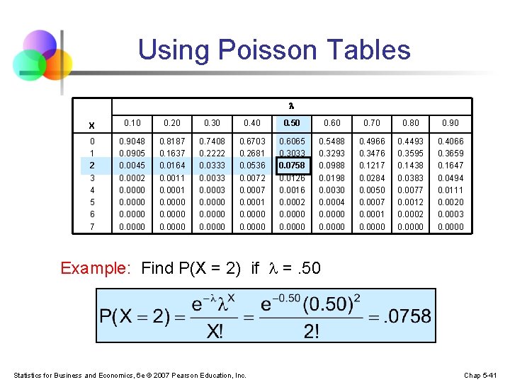 Using Poisson Tables X 0. 10 0. 20 0. 30 0. 40 0. 50