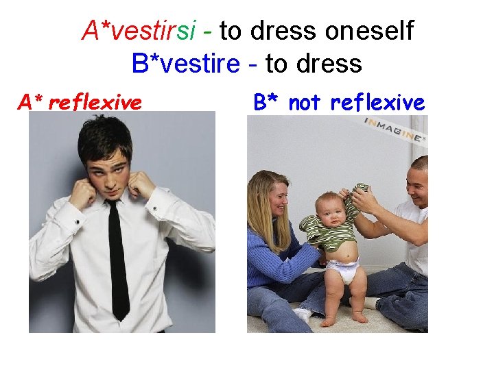 A*vestirsi - to dress oneself B*vestire - to dress A* reflexive B* not reflexive