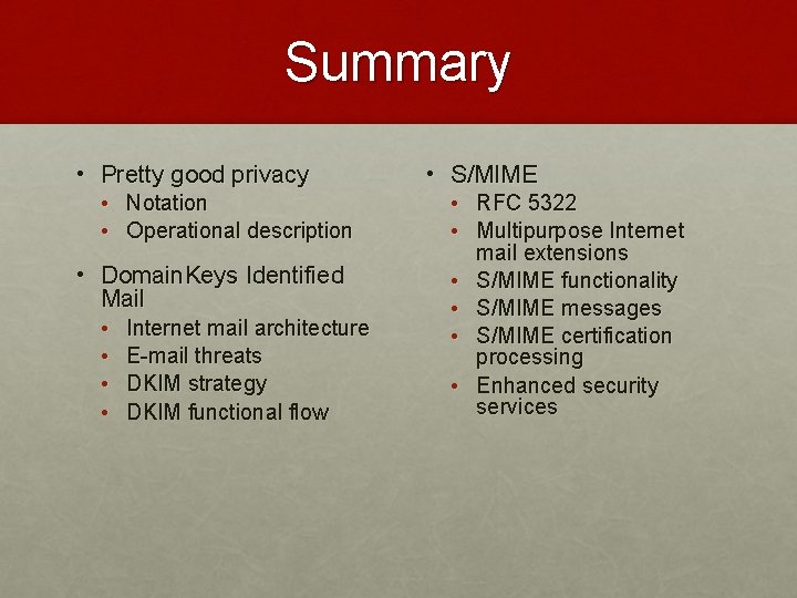 Summary • Pretty good privacy • Notation • Operational description • Domain. Keys Identified