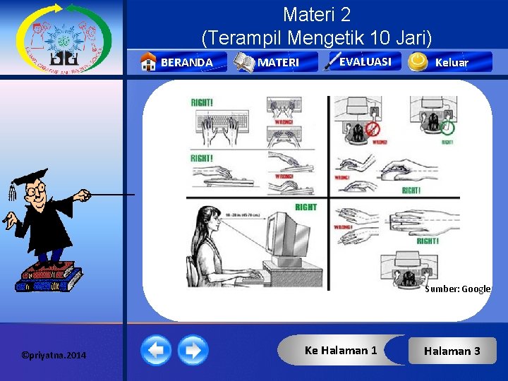 Materi 2 (Terampil Mengetik 10 Jari) BERANDA MATERI EVALUASI Keluar Sumber: Google ©priyatna. 2014