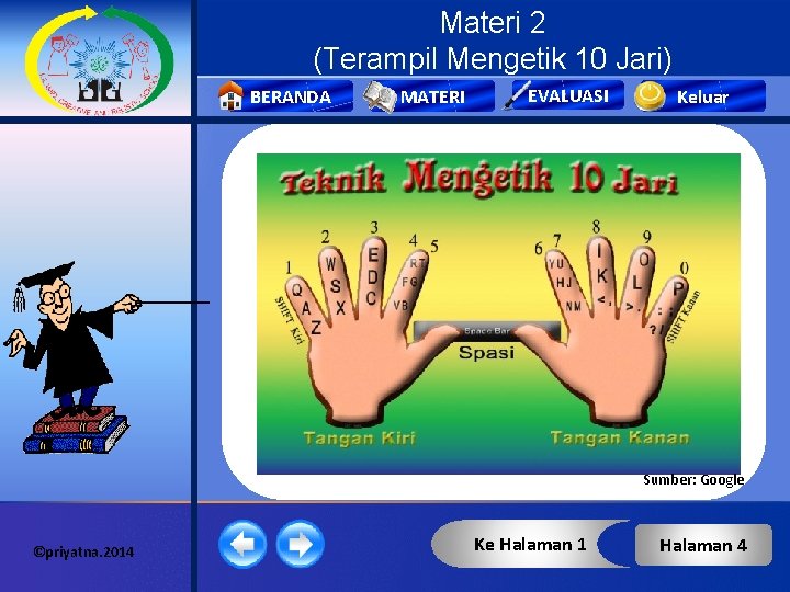 Materi 2 (Terampil Mengetik 10 Jari) BERANDA MATERI EVALUASI Keluar Sumber: Google ©priyatna. 2014