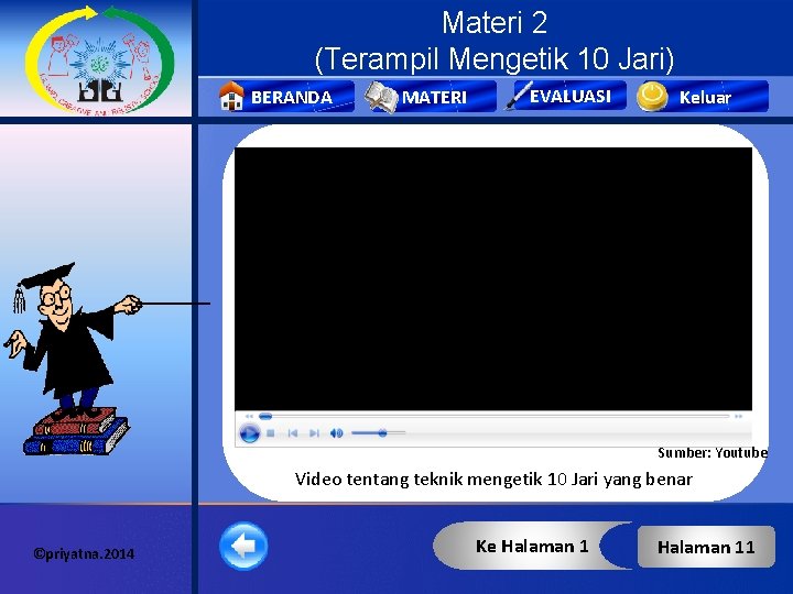 Materi 2 (Terampil Mengetik 10 Jari) BERANDA MATERI EVALUASI Keluar Sumber: Youtube Video tentang