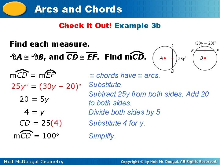 Arcs and Chords Check It Out! Example 3 b Find each measure. A B,