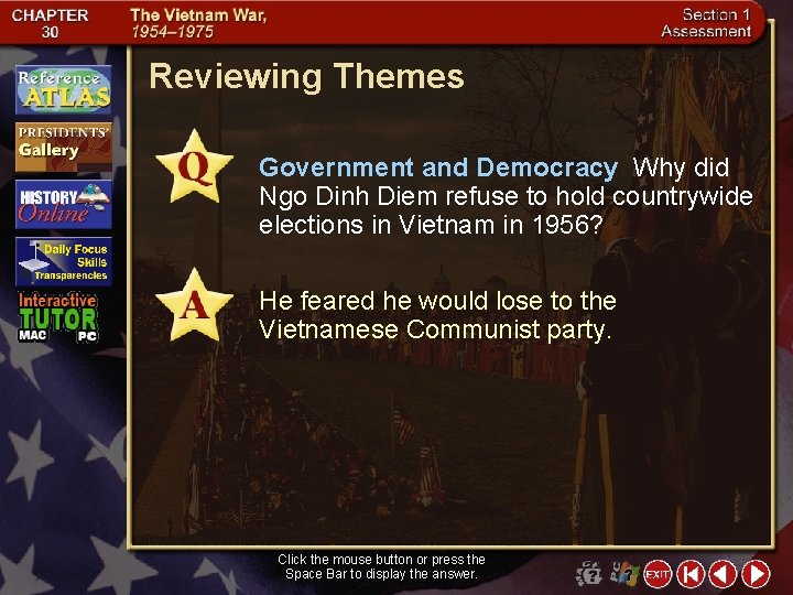 Reviewing Themes Government and Democracy Why did Ngo Dinh Diem refuse to hold countrywide