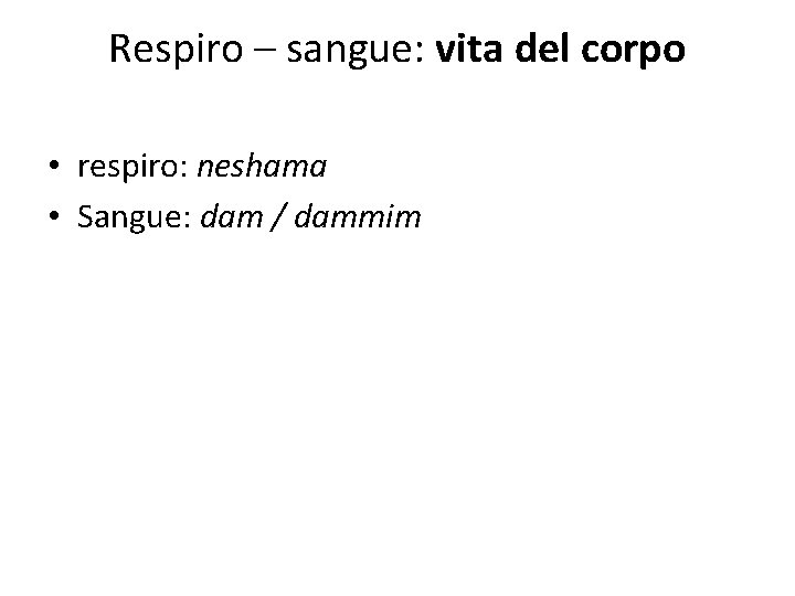 Respiro – sangue: vita del corpo • respiro: neshama • Sangue: dam / dammim