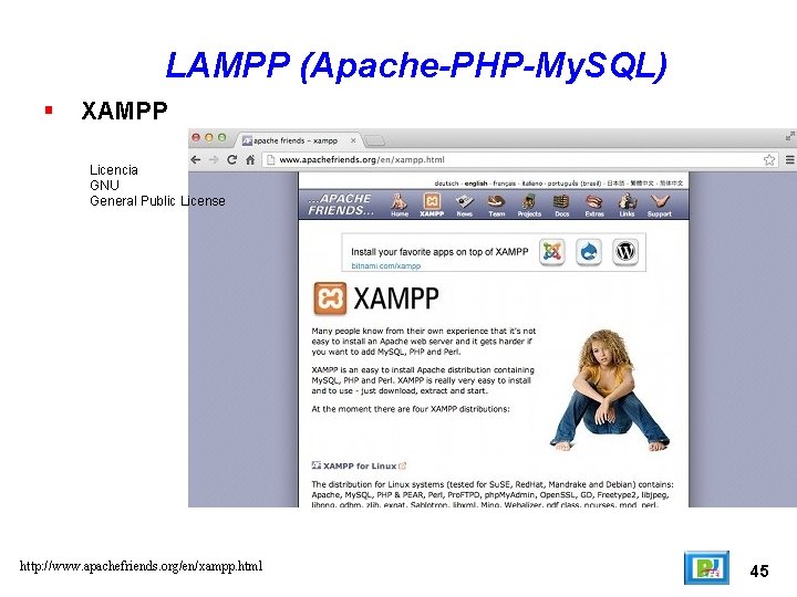 LAMPP (Apache-PHP-My. SQL) XAMPP Licencia GNU General Public License http: //www. apachefriends. org/en/xampp. html