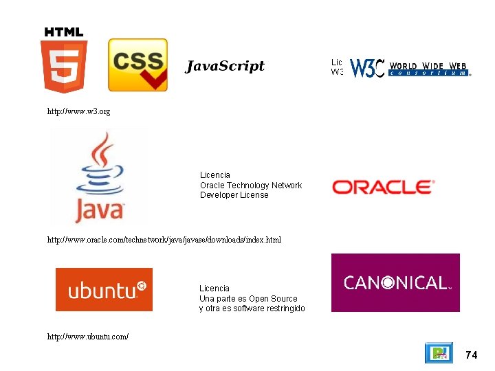 Licencia W 3 C License http: //www. w 3. org Licencia Oracle Technology Network