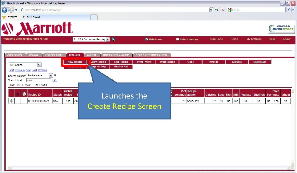 Launches the Create Recipe Screen 