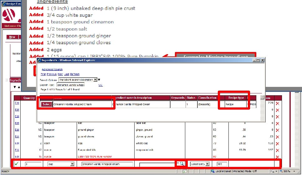 Example: Missing Ingredient Sub-Recipe 