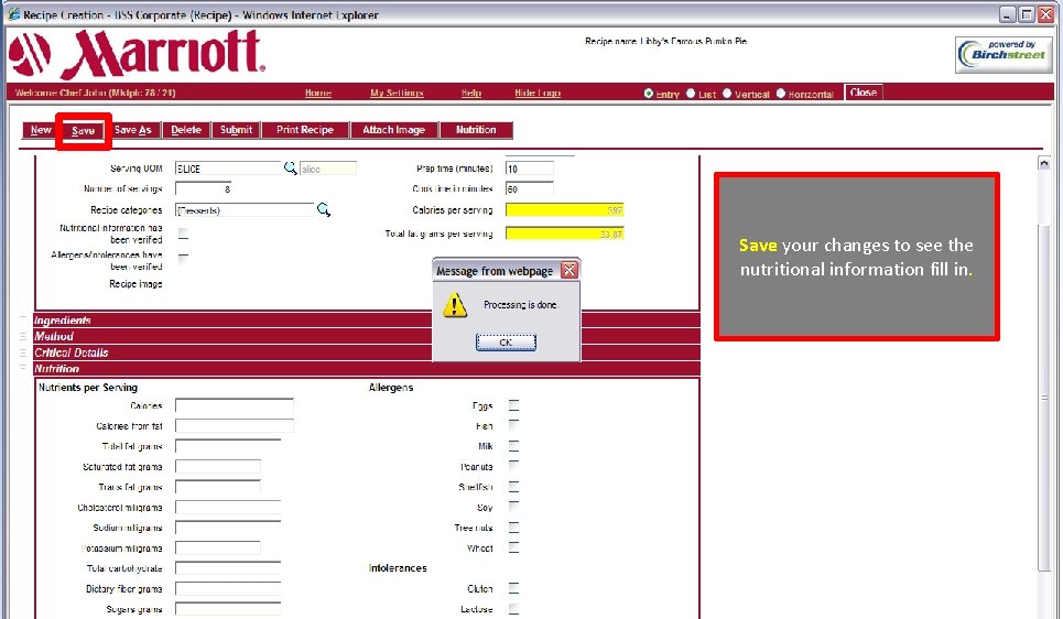 Save your changes to see the nutritional information fill in. 