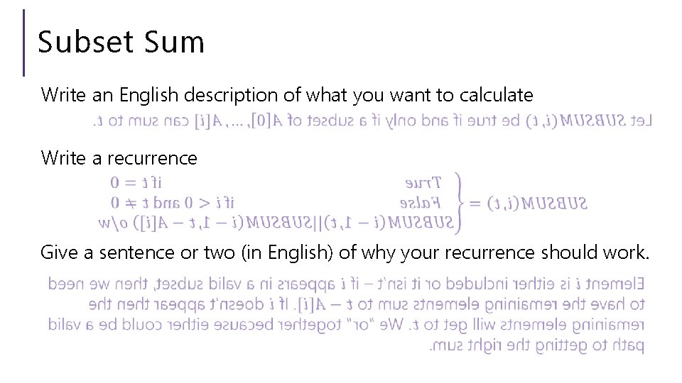 Subset Sum Write an English description of what you want to calculate Write a