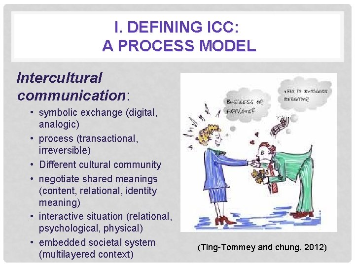 I. DEFINING ICC: A PROCESS MODEL Intercultural communication: • symbolic exchange (digital, analogic) •