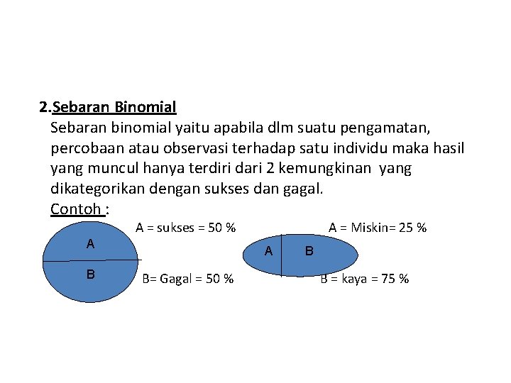 2. Sebaran Binomial Sebaran binomial yaitu apabila dlm suatu pengamatan, percobaan atau observasi terhadap