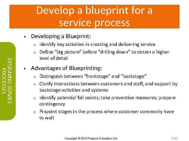 Develop a blueprint for a service process • Developing a Blueprint: Identify key activities