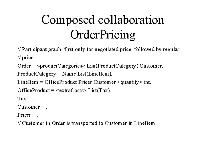 Composed collaboration Order. Pricing // Participant graph: first only for negotiated price, followed by