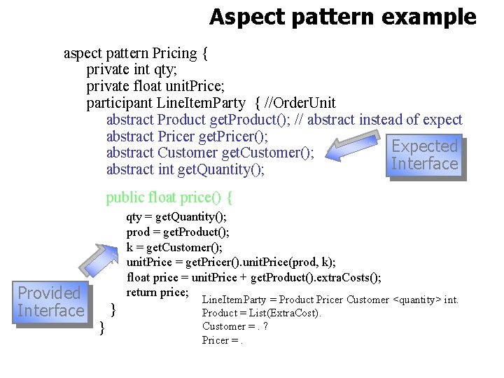 Aspect pattern example aspect pattern Pricing { private int qty; private float unit. Price;