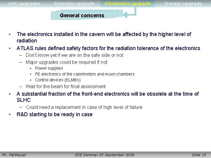 LHC upgrades Detector upgrade Electronics upgrade Tracker upgrade General concerns • • The electronics