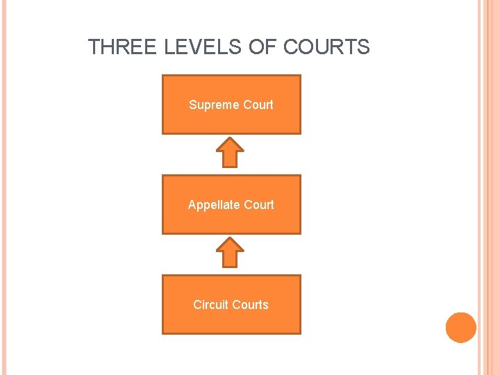 THREE LEVELS OF COURTS Supreme Court Appellate Court Circuit Courts 