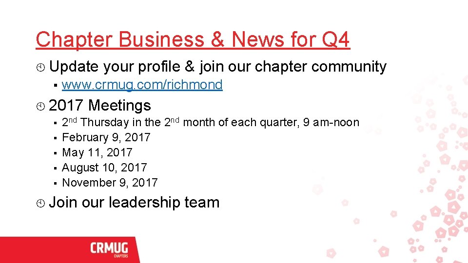 Chapter Business & News for Q 4 Update § your profile & join our