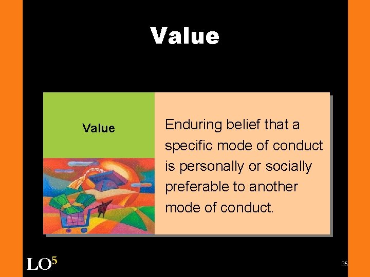 Value LO 5 Enduring belief that a specific mode of conduct is personally or