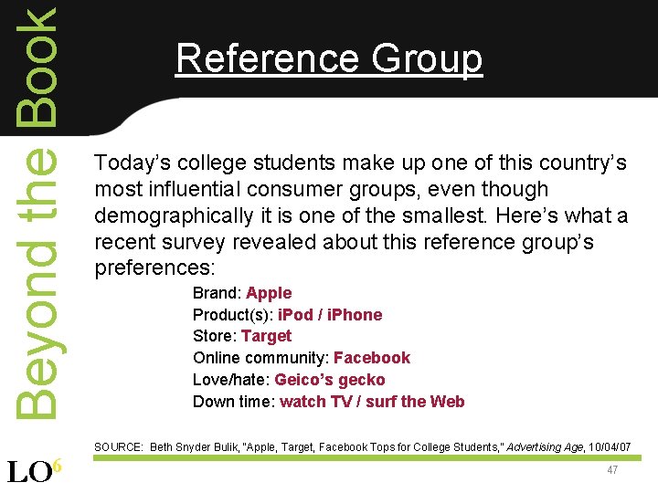 Beyond the Book Reference Group Today’s college students make up one of this country’s
