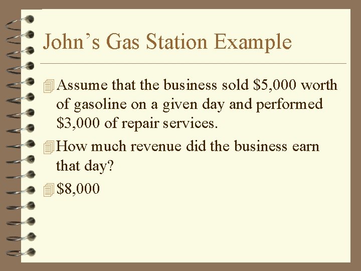 John’s Gas Station Example 4 Assume that the business sold $5, 000 worth of