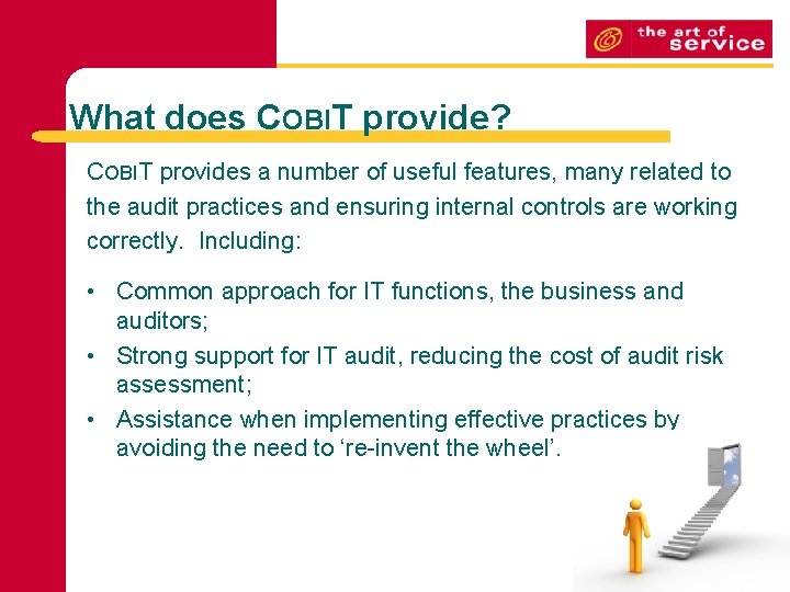 What does COBIT provide? COBIT provides a number of useful features, many related to