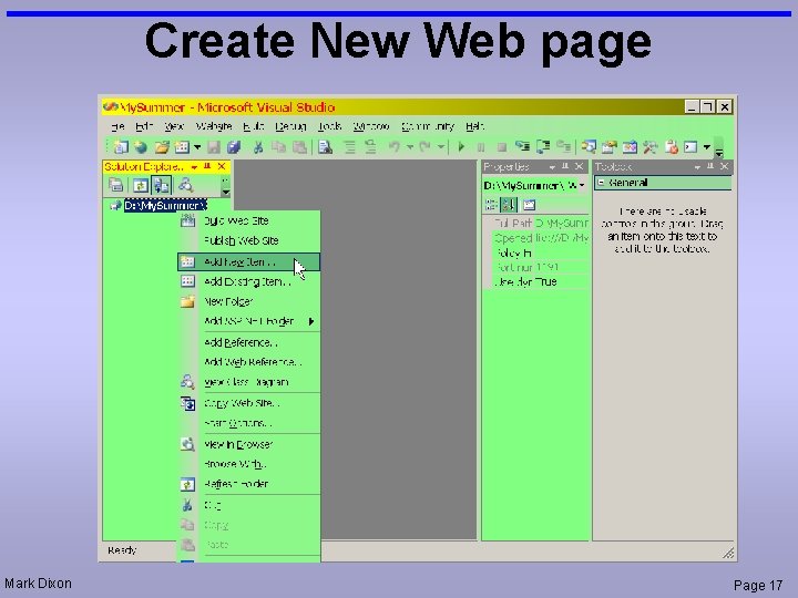 Create New Web page Mark Dixon Page 17 