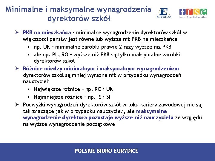 Minimalne i maksymalne wynagrodzenia dyrektorów szkół Ø PKB na mieszkańca – minimalne wynagrodzenie dyrektorów