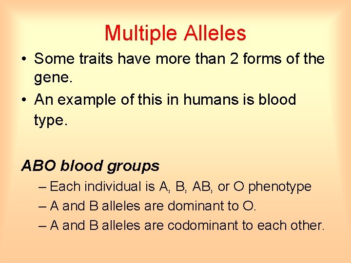 Multiple Alleles • Some traits have more than 2 forms of the gene. •